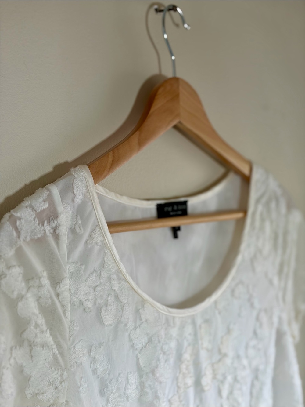 Rag & Bone White Ivory Lace Short Sleeve Casual Top Size Small Petite - Picture 5 of 7